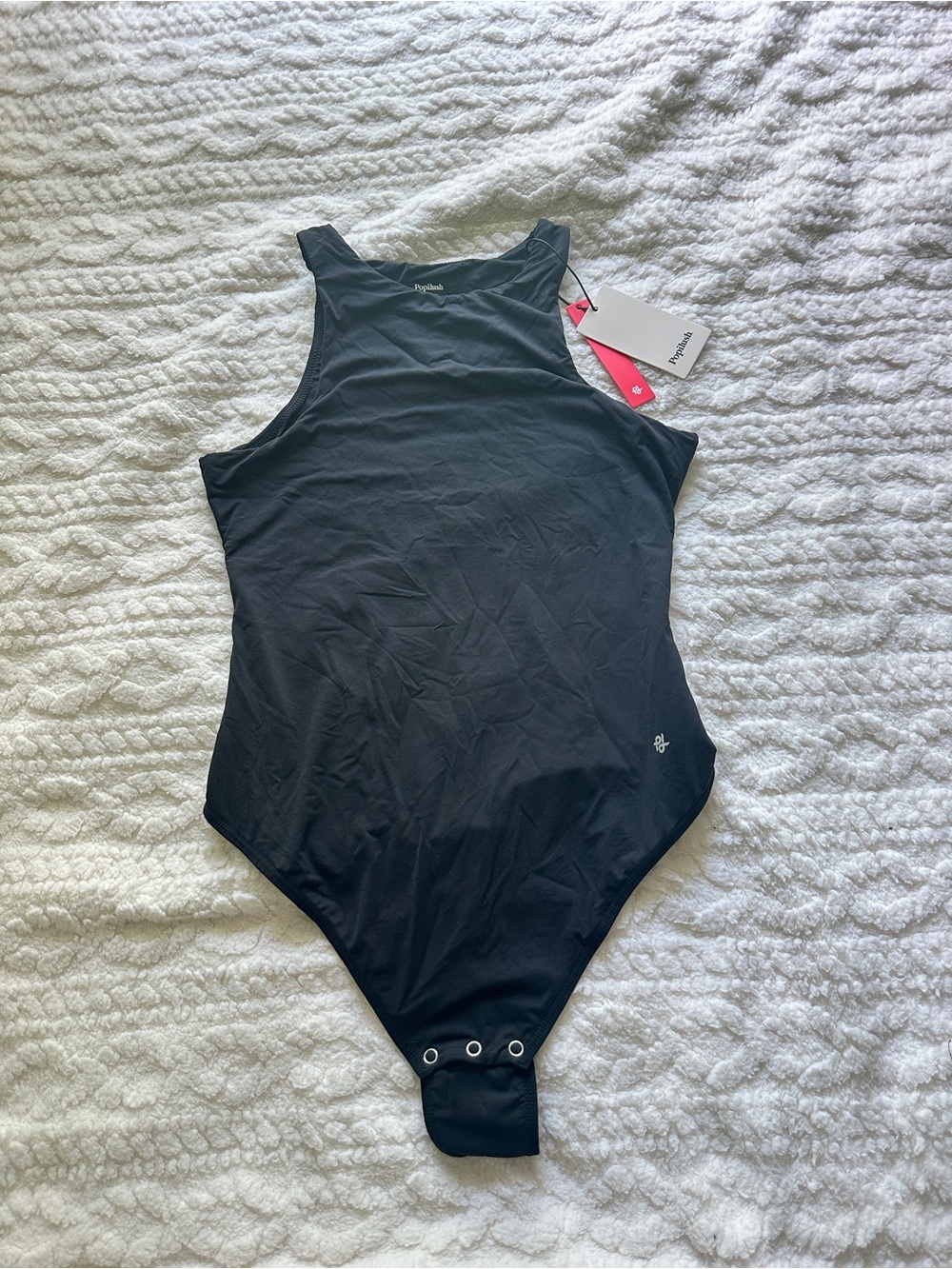 Popilush Black Bodysuits for Women Scoop Neck Body Suits Sleeveless Thong